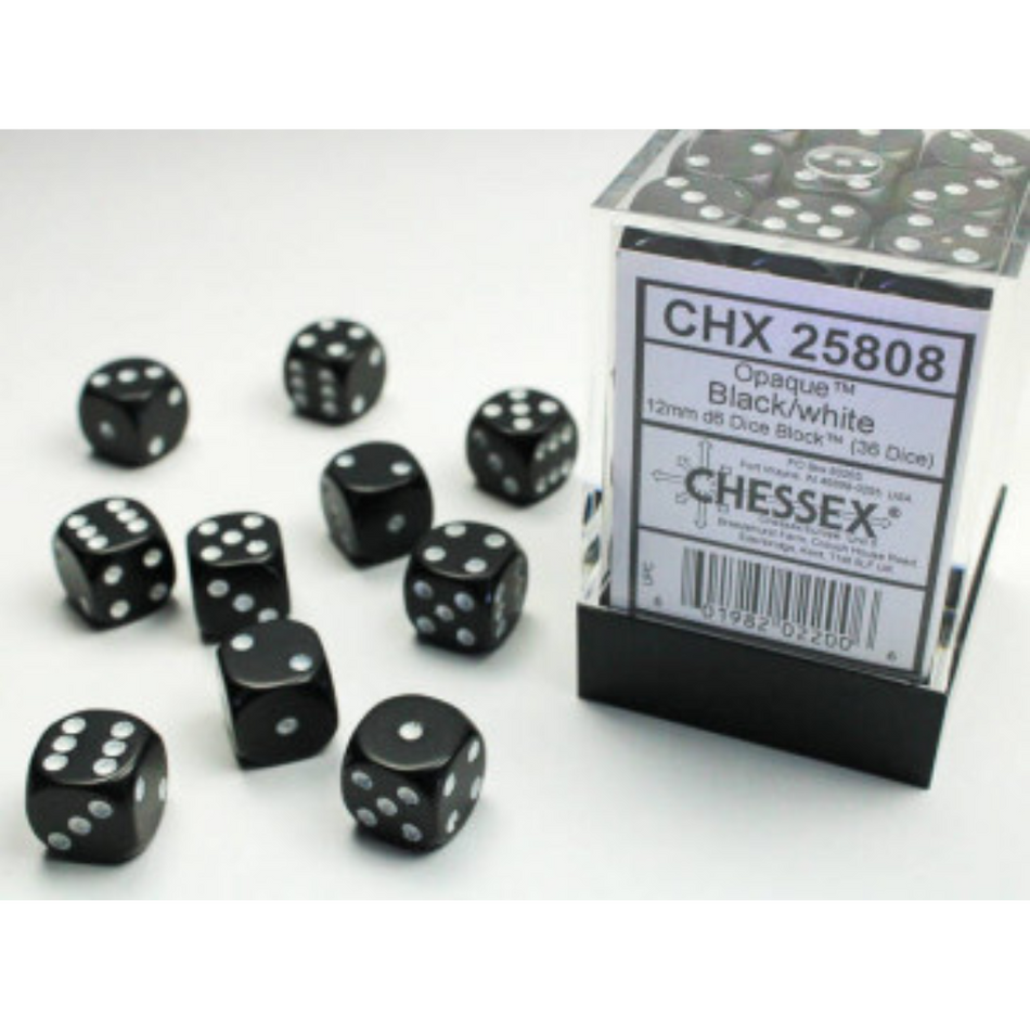 Chessex 12mm D6 Dice Block Opaque Black/White Gaming Dice Chessex Dice Default Title  