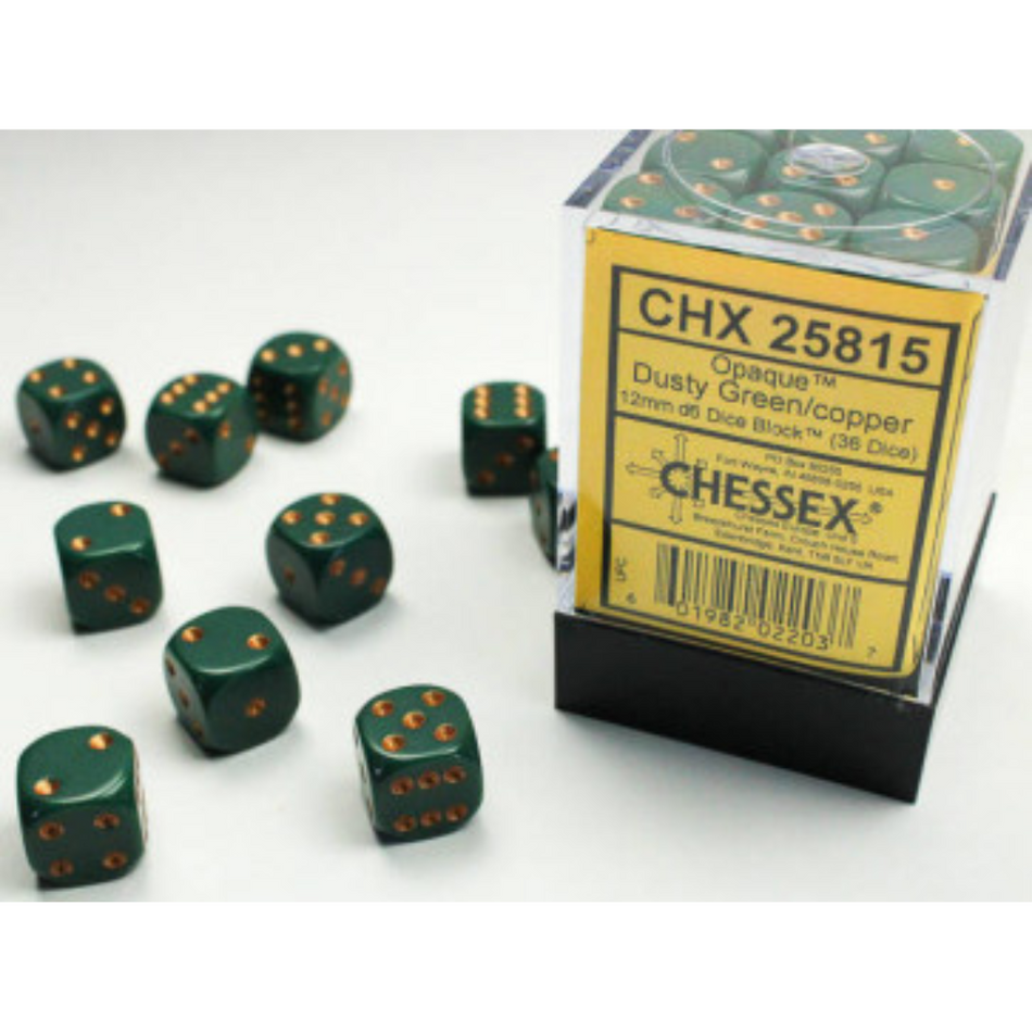 Chessex 12mm D6 Dice Block Opaque Dusty Green/Copper Gaming Dice Chessex Dice Default Title  