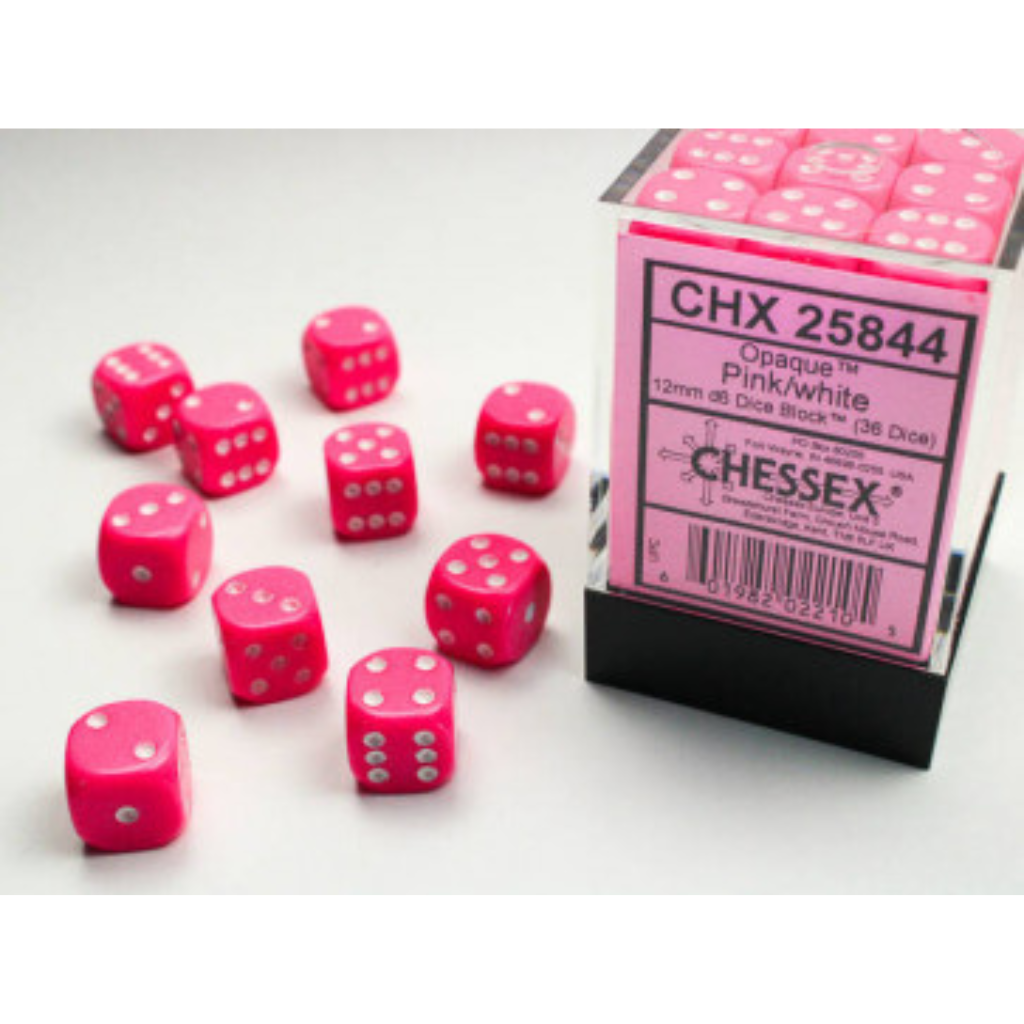 Chessex 12mm D6 Dice Block Opaque Pink/White Gaming Dice Chessex Dice Default Title  