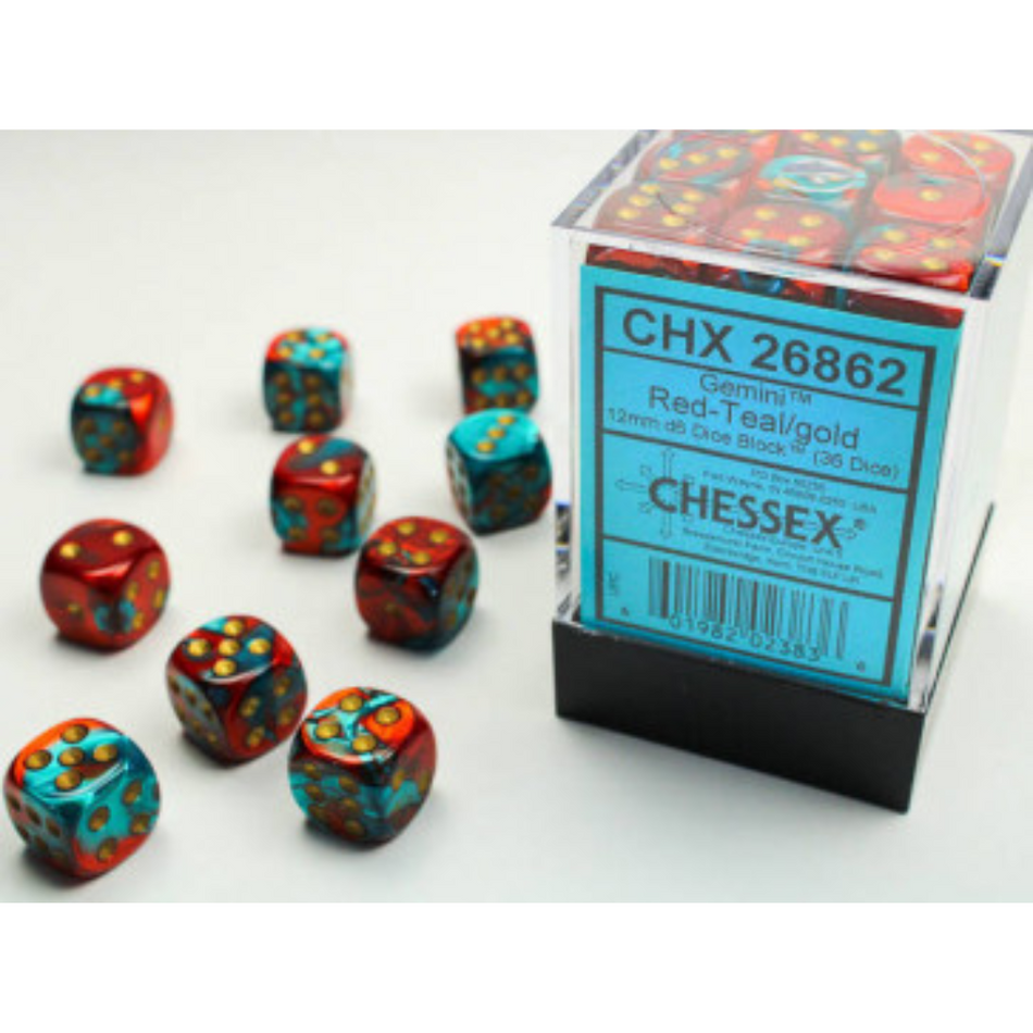 Chessex 12mm D6 Dice Block Gemini Red-Teal/Gold Gaming Dice Chessex Dice Default Title  