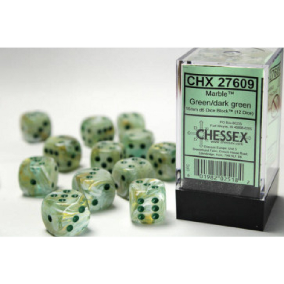 Chessex 16mm D6 Dice Block Marble Green/Dark Green Gaming Dice Chessex Dice Default Title  