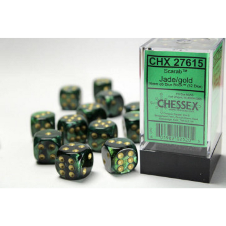 Chessex 16mm D6 Dice Block Scarab Jade/Gold Gaming Dice Chessex Dice Default Title  