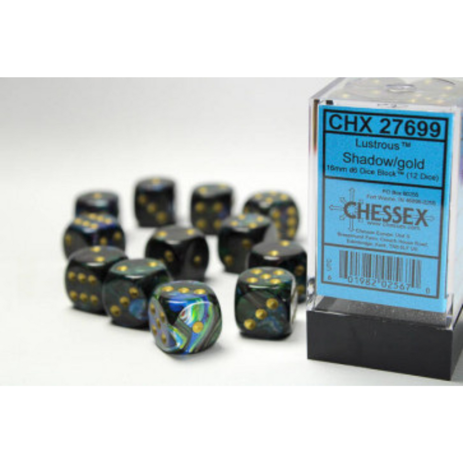 Chessex 16mm D6 Dice Block Lustrous Shadow/Gold Gaming Dice Chessex Dice Default Title  