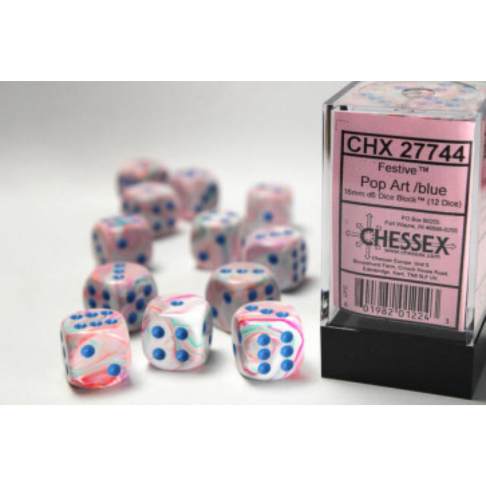 Chessex 16mm D6 Dice Block Festive Pop Art/Blue Gaming Dice Chessex Dice Default Title  