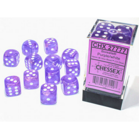 Chessex 16mm D6 Dice Block Borealis Purple/White (Luminary Effect) Gaming Dice Chessex Dice Default Title  