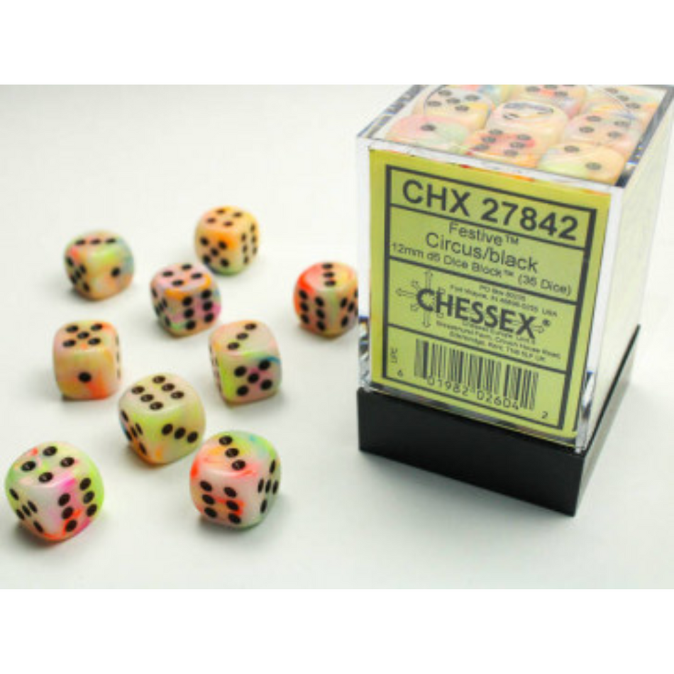 Chessex 12mm D6 Dice Block Festive Circus/Black Gaming Dice Chessex Dice Default Title  