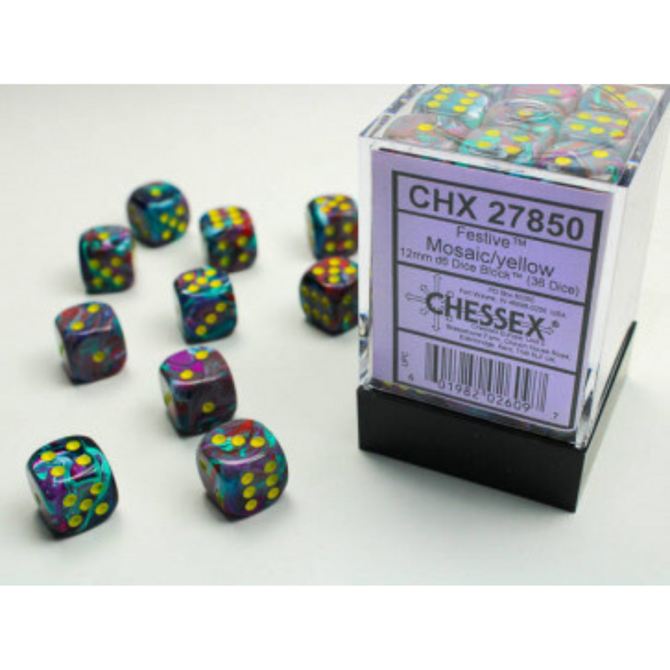 Chessex 12mm D6 Dice Block Festive Mosaic/Yellow Gaming Dice Chessex Dice Default Title  