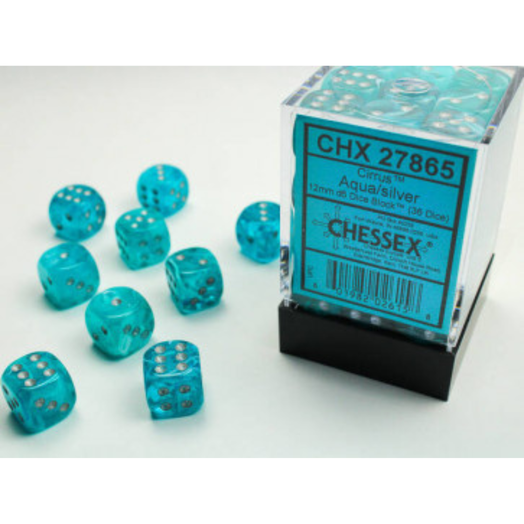 Chessex 12mm D6 Dice Block Cirrus Aqua/Silver Gaming Dice Chessex Dice Default Title  