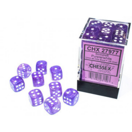 Chessex 12mm D6 Dice Block Borealis Purple/White (Luminary Effect) Gaming Dice Chessex Dice Default Title  