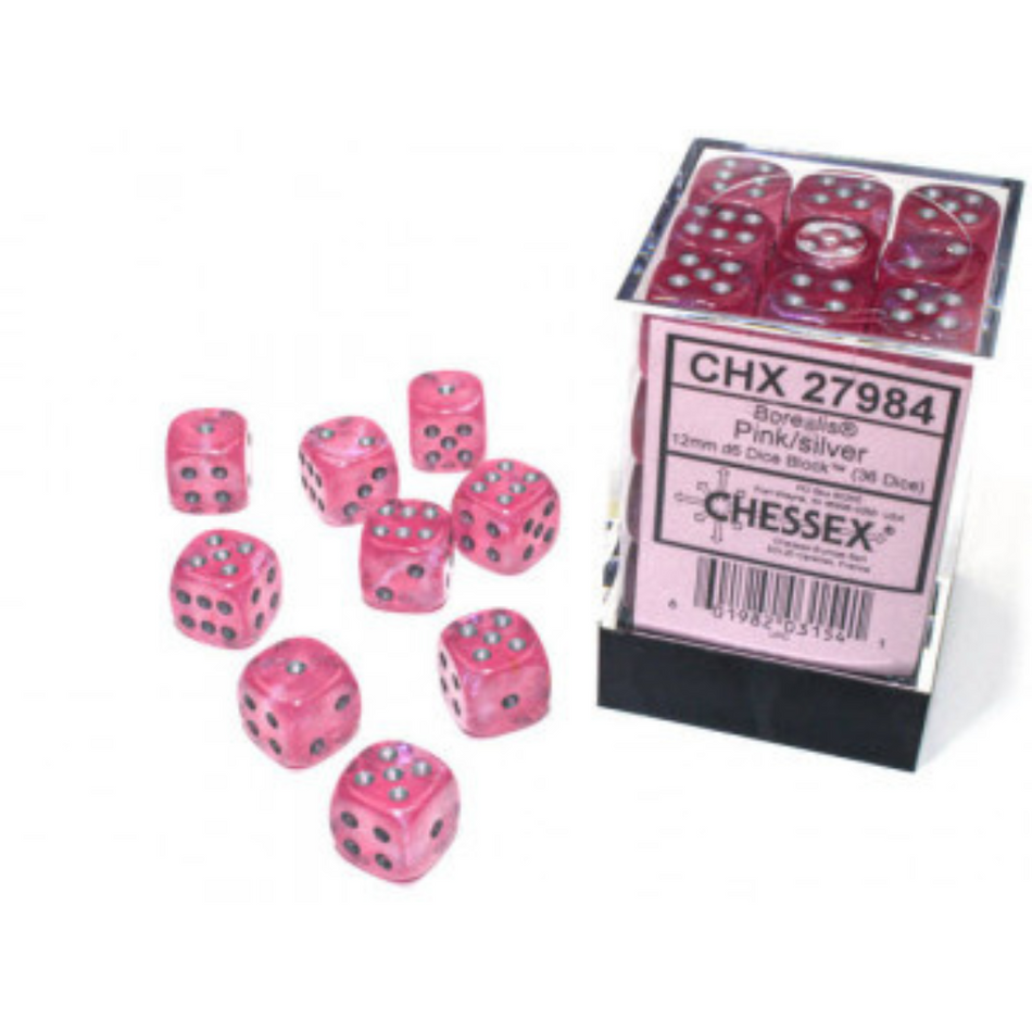 Chessex 12mm D6 Dice Block Borealis Pink/Silver (Luminary Effect) Gaming Dice Chessex Dice Default Title  