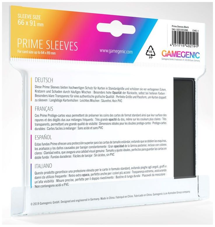 Gamegenic - Prime Card Sleeves - Black (100 Sleeves Pack) Deck Box GameGenic   