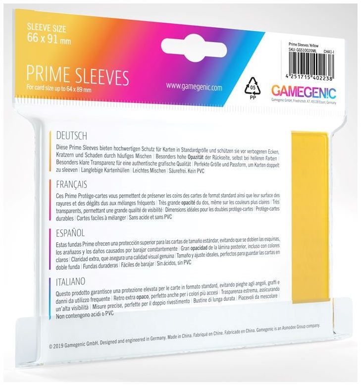 Gamegenic - Prime Card Sleeves - Yellow (100 Sleeves Pack) Deck Box GameGenic   