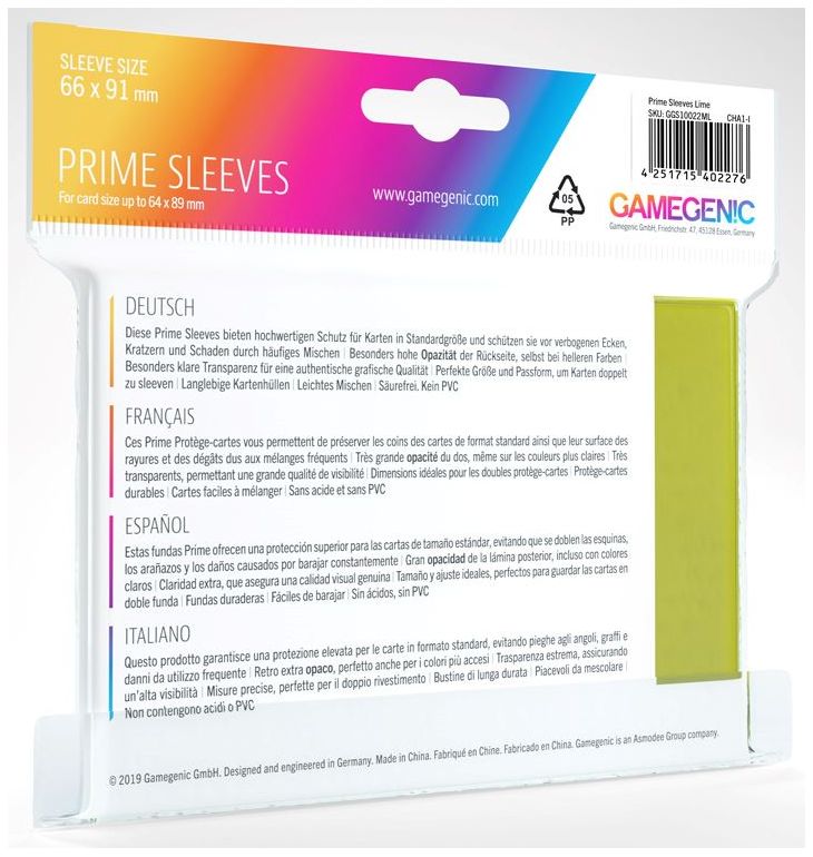 Gamegenic - Prime Card Sleeves - Lime (100 Sleeves Pack) Deck Box GameGenic   