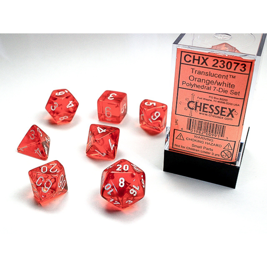 Chessex Polyhedral 7-Die Set Translucent Orange /White Gaming Dice Chessex Dice   