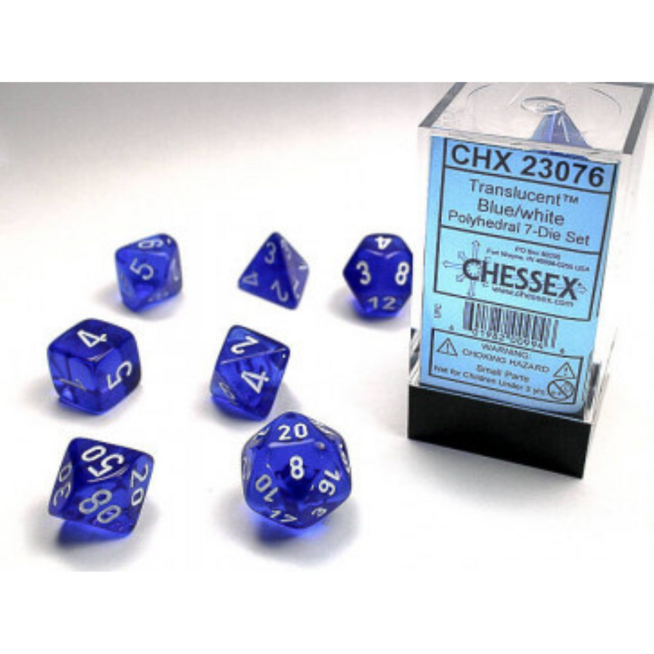 Chessex Polyhedral 7-Die Set Translucent Blue/White Gaming Dice Chessex Dice Default Title  