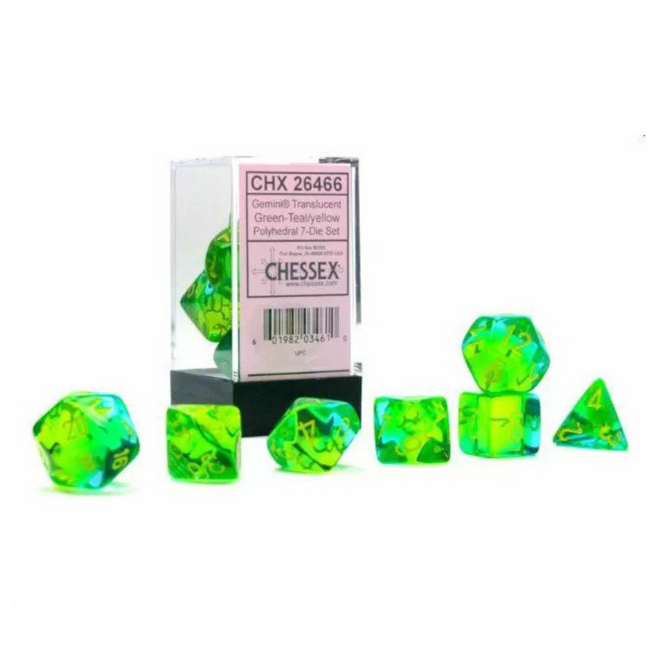 Gemini Translucent Green-Teal/yellow Luminary 7-Die Set Gaming Dice Chessex Dice   