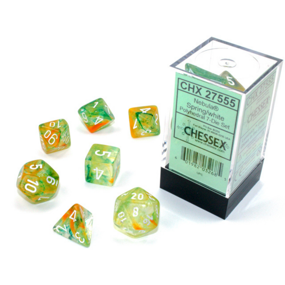 Nebula Polyhedral Spring/White Luminary 7-Die Set Gaming Dice Chessex Dice Default Title  