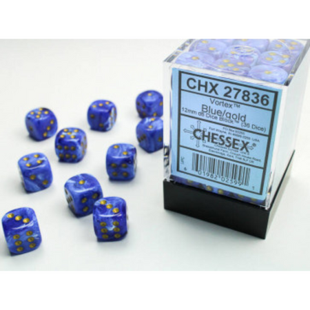 Chessex 12mm D6 Dice Block Vortex Blue/Gold Gaming Dice Chessex Dice Default Title  