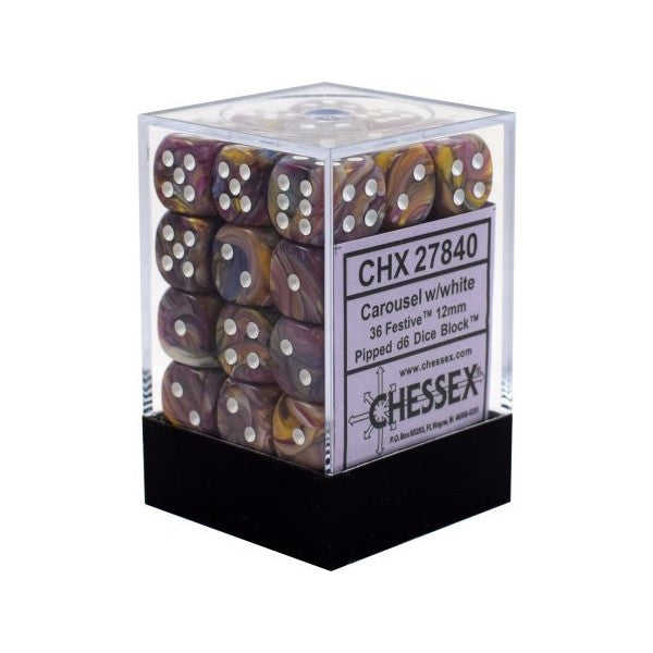 Festive 12mm d6 Carousel/White Block (36) Gaming Dice Chessex Dice Default Title  