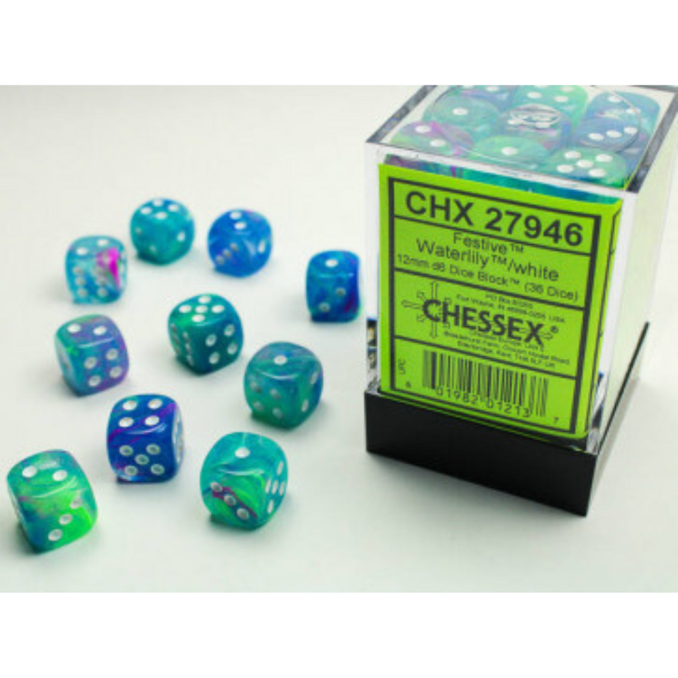 Chessex 12mm D6 Dice Block Festive Waterlily/White Gaming Dice Chessex Dice Default Title  