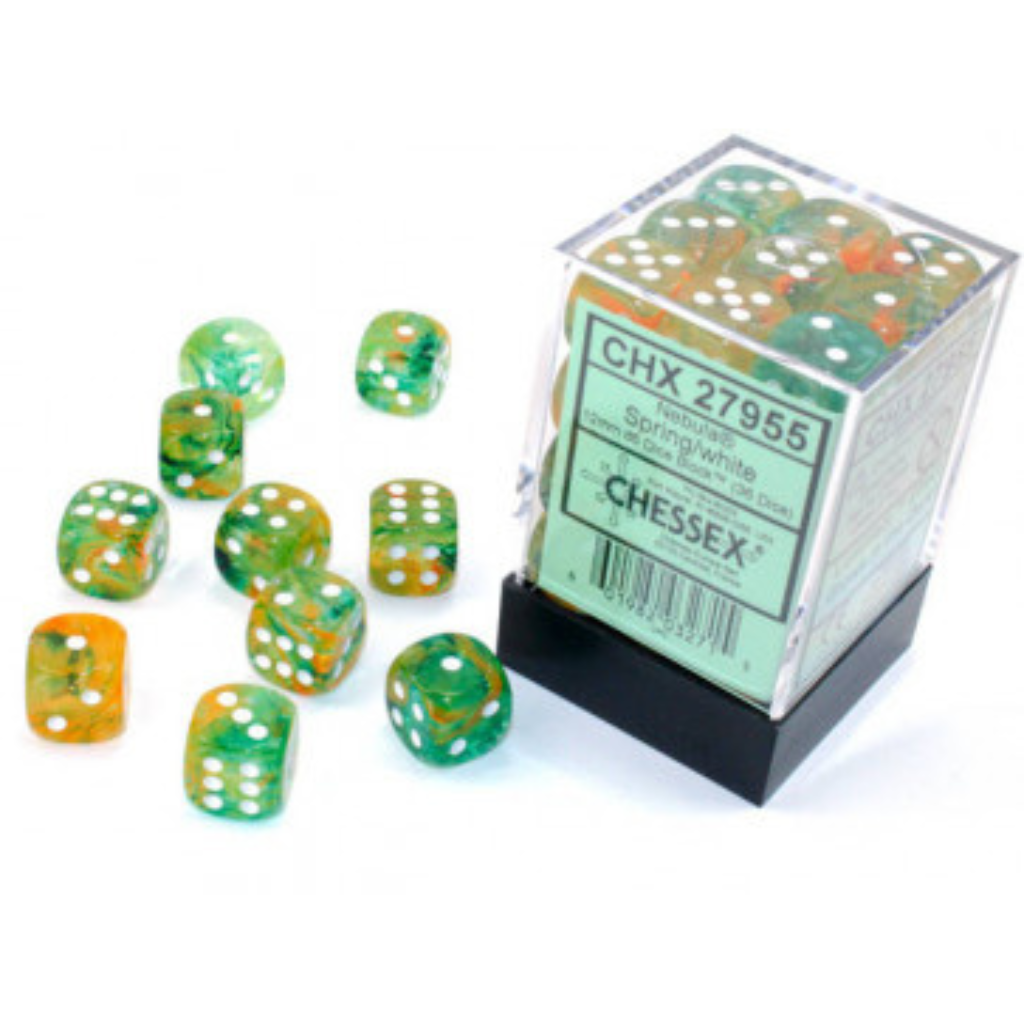 Chessex 12mm D6 Dice Block Nebula Spring/White (Luminary Effect) Gaming Dice Chessex Dice Default Title  