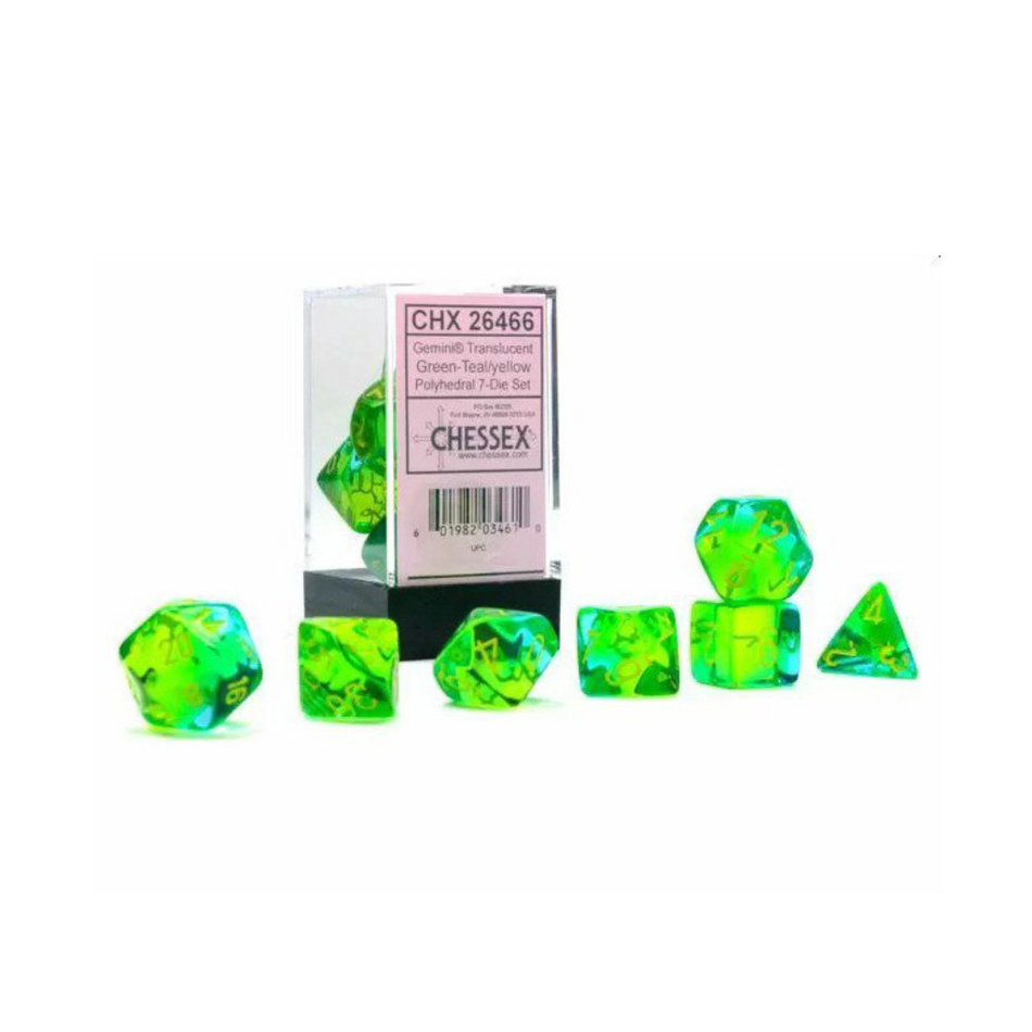 Gemini Translucent Green-Teal/yellow Luminary 7-Die Set Gaming Dice Chessex Dice Default Title  