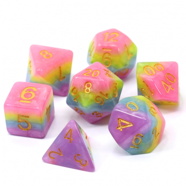 DHD 7 Piece RPG Set: Princess Unicorn Bubblegum Gaming Dice Die Hard Dice   